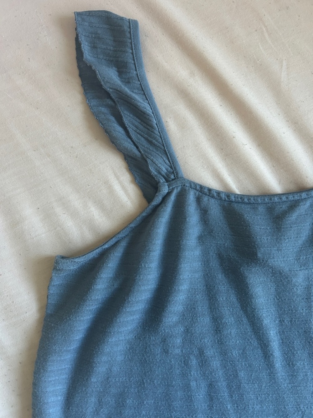 SO Dusty Blue Ribbed Tank with Ruffle Straps - Picture 2 of 4